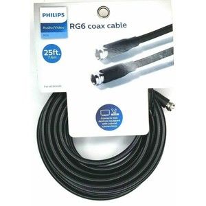 Philips 25 ft. RG6 Coax Cable Black New - TV Broadband Cable 1815-343